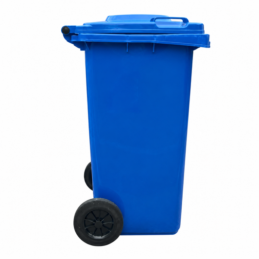 Basurero Plástico Azul de 120 Litros con Tapa y Ruedas