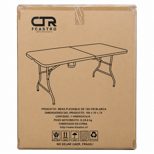 Pack 10 Mesas Plegables Blancas 180 cm Tipo Maleta para Eventos