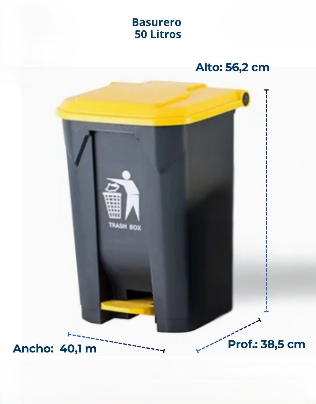 Basurero con Pedal 50 Litros Plástico Resistente para Cocina Hogar u Oficina