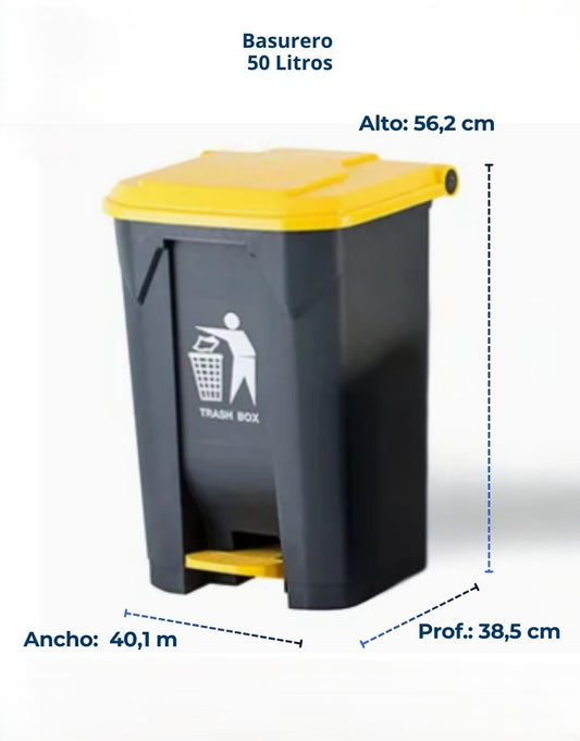 Basurero con Pedal 50 Litros Plástico Resistente para Cocina Hogar u Oficina