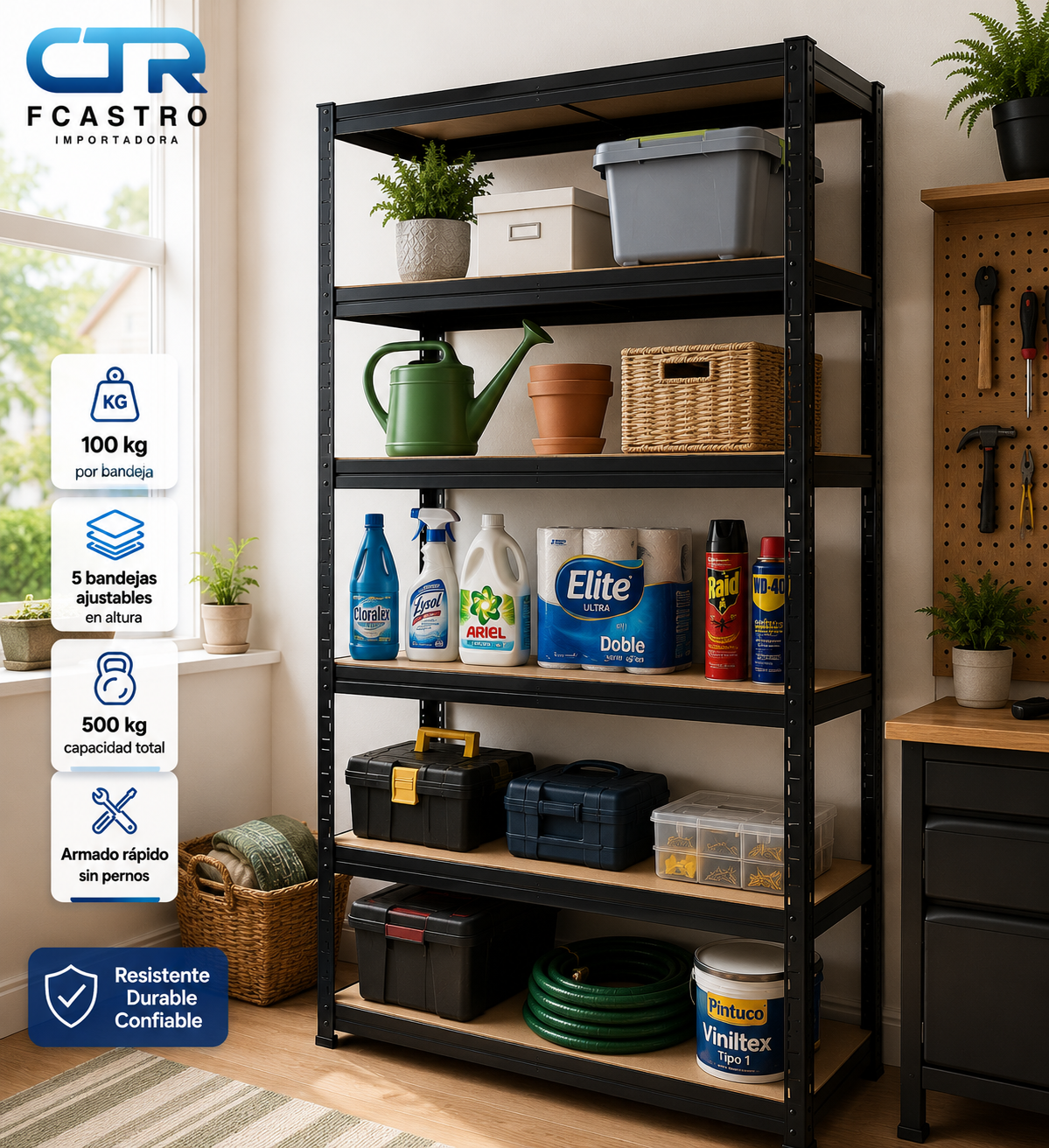 Estante Metálico 180x90x40 Negro 500 Kg | Rack Organizador Multiuso para Bodega, Hogar y Oficina