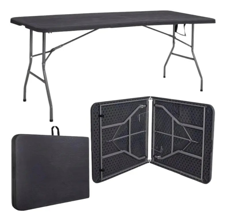 Mesa Plegable Negra 1.80 m Alta Resistencia – Práctica, Firme y Fácil de Transportar
