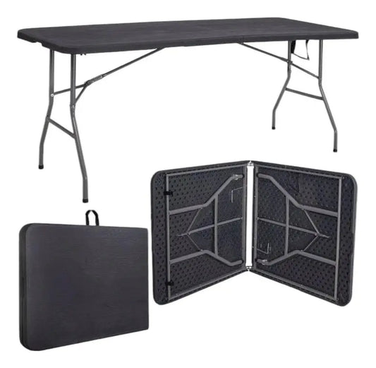 Mesa Plegable Negra 1.80 m Alta Resistencia – Práctica, Firme y Fácil de Transportar