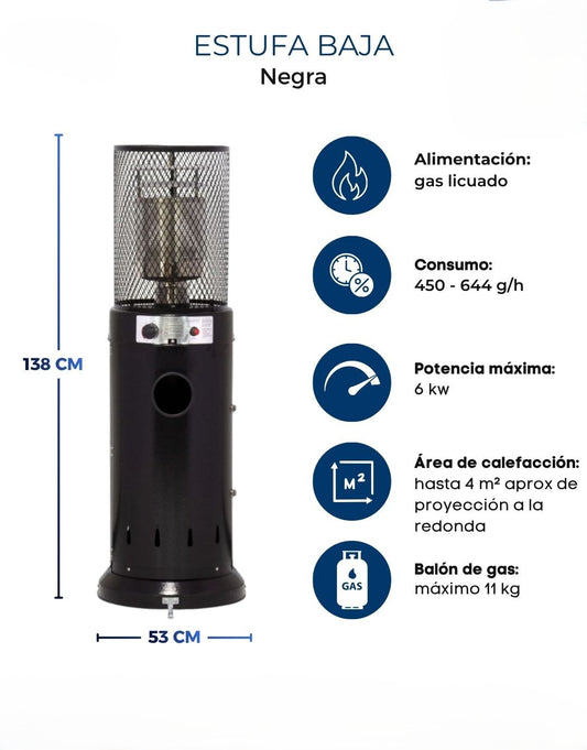 Estufa De Patio Baja Negro Certificada
