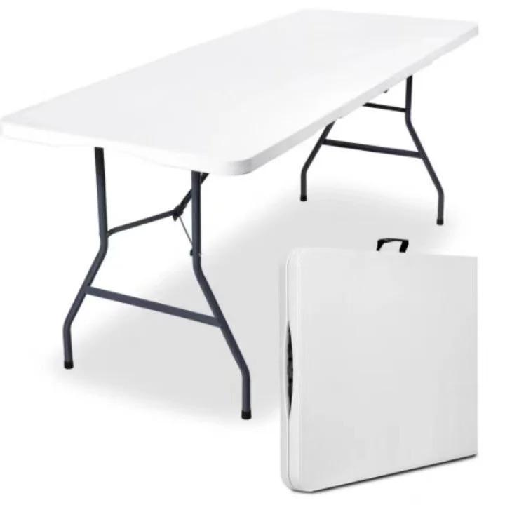 Mesa Plegable Blanca 180x70x74 cm Reforzada con Estructura de Acero para Eventos, Camping y Hogar