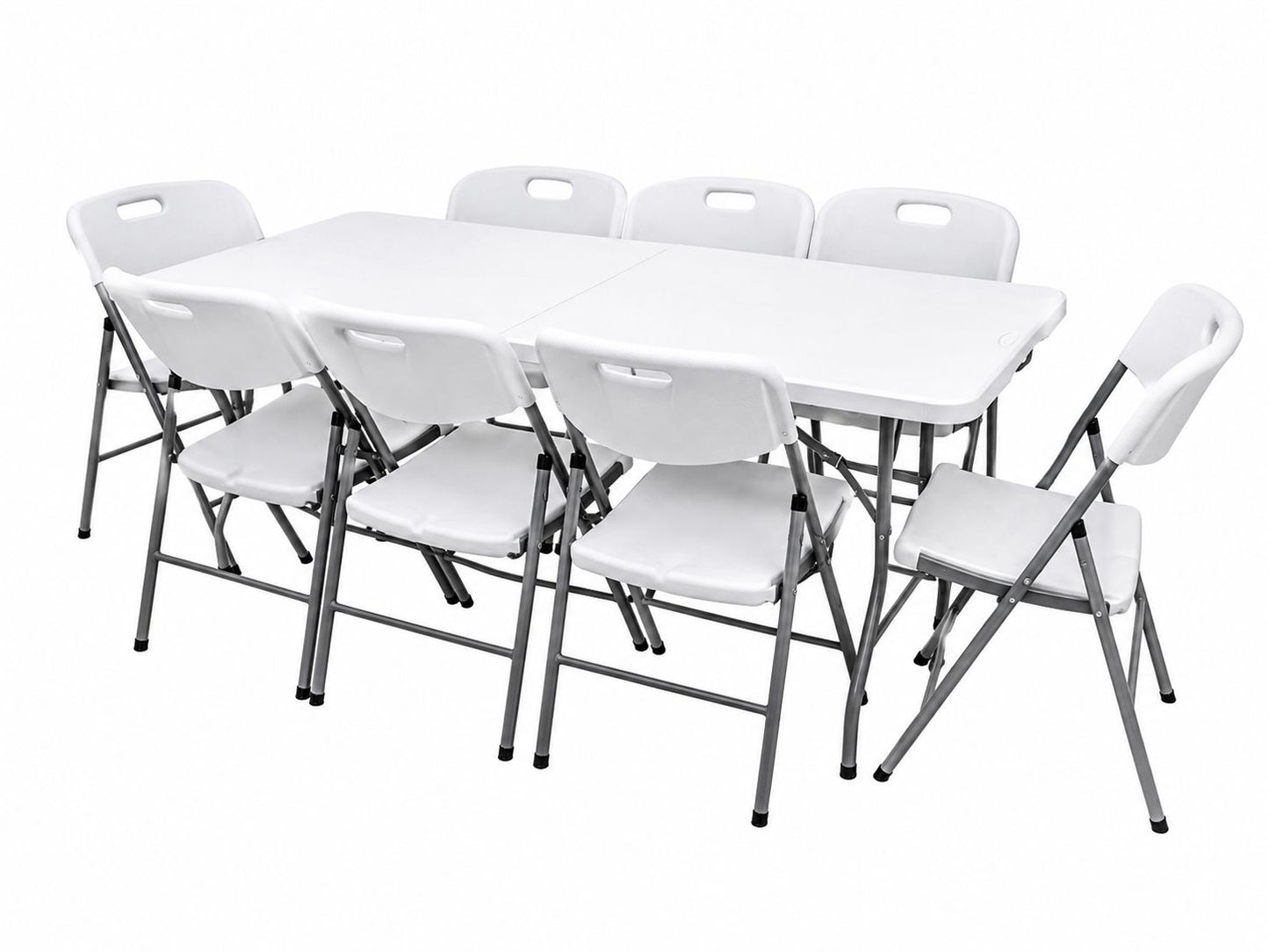 Pack Mesa Plegable Blanca 180 cm + 8 Sillas Reforzadas 200 kg