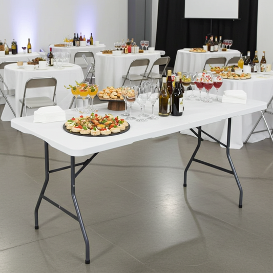 Mesa Plegable Blanca 180x70x74 cm Reforzada con Estructura de Acero para Eventos, Camping y Hogar